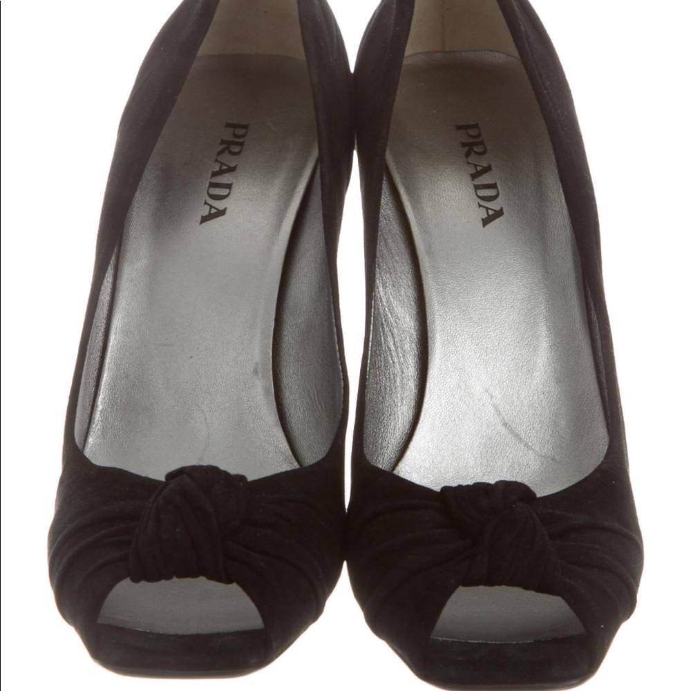 Prada Peep Toe Suede Wedges